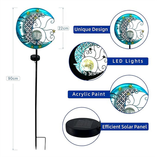 Solar Garden Lights Outdoor Waterproof Pathway Lights Moon Lantern with Crackle Glass Glass Globe Led Warm Light for Walkway,Backyard,Patio,Lawn,Pathway Decoration(Blue)