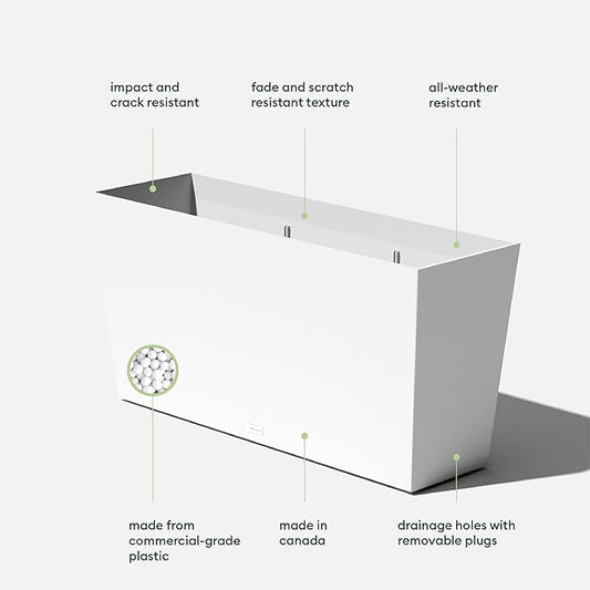 Veradek Pure Series Midori Trough Planter - Large Rectangular Planter for Indoor or Outdoor Deck/Porch | Durable All-Weather Use with Drainage Holes | Modern Decor for Shrubs, Flowers, Small Plants