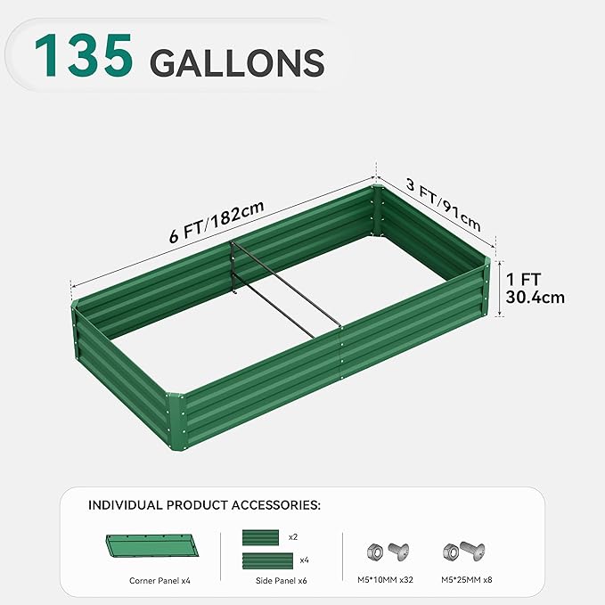 YITAHOME 72x36x12 in 2pcs Galvanized Raised Garden Bed Kit, Large Metal Planter Box with Gloves & Support Rod, Outdoor Flower Bed for Plants Vegetables, Black