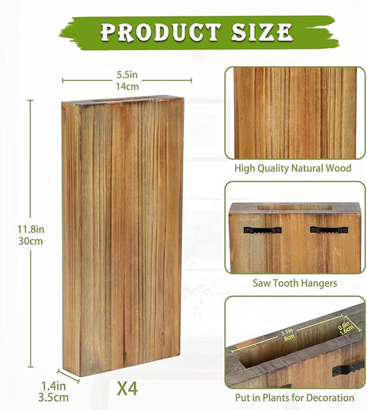 Wood Wall Planters 4 Pack Wood Wall Decor for Dried Flowers and Artificial Greenery Plants - Pocket Wall Vases Hanging Planters for Living Room, Bedroom, Home Decor - Brown