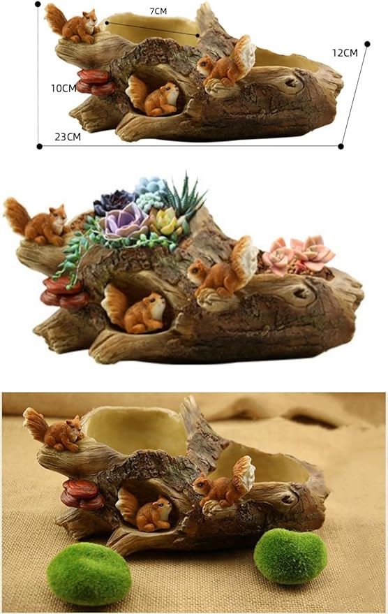 Fantasee Succulent Pot, Small Garden Pots with Drainage Hole, Resin Plants Flower Pots Miniature Ornaments for Home Office Decor (Squirrels)