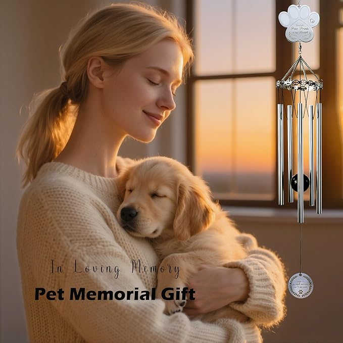 Paw Print Pet Memorial Wind Chime - Sympathy Gifts for Loss of a Dog or Cat, Bereavement Windchimes Outdoor in Memory of Beloved Pet,Pet Memorial Gifts with Keepsake Card