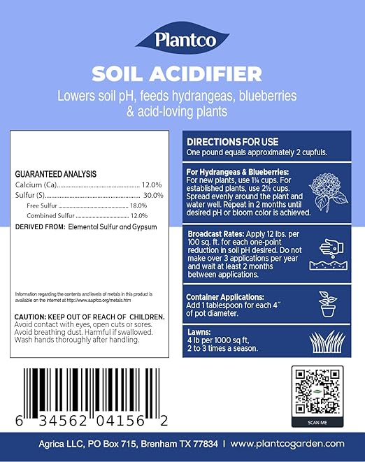 Soil Acidifier for Acid-Loving Plants, Turns Hydrangeas Blue, Lowers pH for Blueberries, Hydrangeas, Azaleas | 4 lb Bag