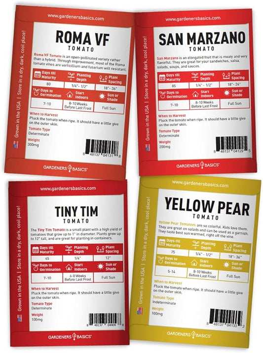 Gardeners Basics, Tomato Seeds for Planting 16 Variety Pack Heirloom Tomato Seeds, Tiny Tim, Cherry Tomato Seeds, Beefsteak Seeds, Roma Tomato Seeds, Determinate and Indeterminate and More, Non GMO