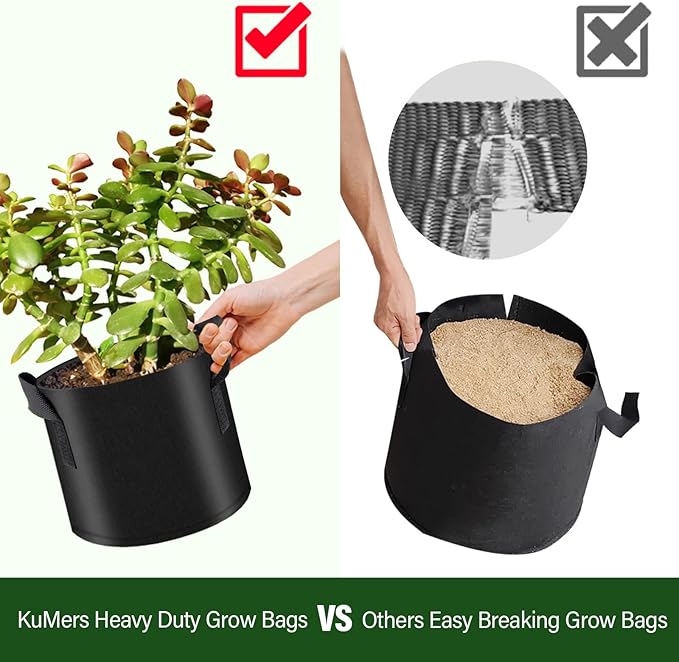 12 Pack Grow Bags 3 Gallon, 300G Heavy Duty Thickened Non-Woven Plant Bag Plant Fabric Pots with Handles Planting Bags, Pot for Plants, Black