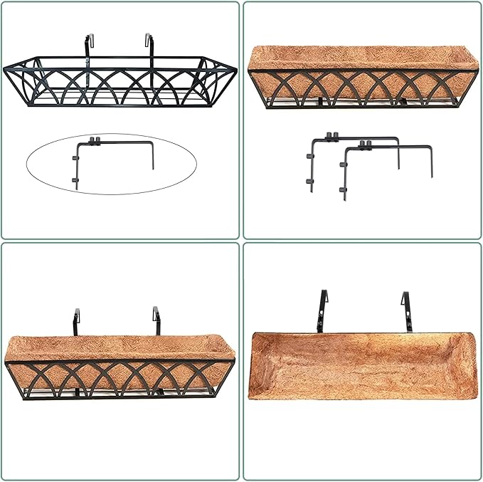 24in 2pcs Planter Box with Coco Liner, Rust-Resistant Metal Frame, Hydration and Drainage for Indoor or Outdoor Use