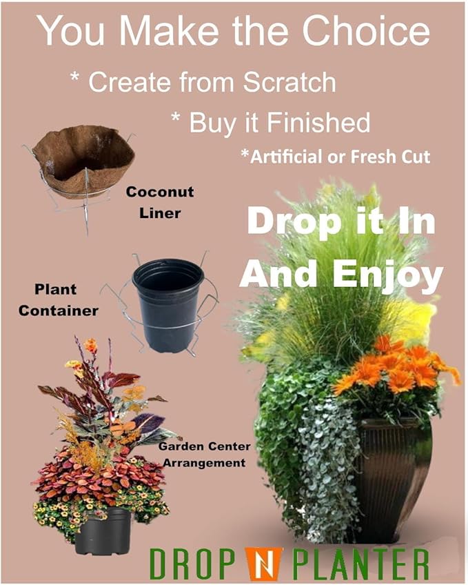 Premium Adjustable Planter Insert. Start at The TOP/Any Height Flower Pot. Any Opening 12-18 Inches Wide - Patented Fit, Stable, No Tools, Watch The Video & Drop IT in..Made in The USA
