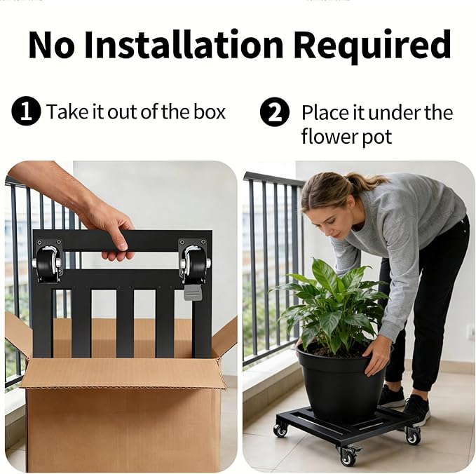 Plant Caddy with Wheels 2 Pack, 16'' Heavy Duty Large Metal Rolling Plant Stand with Lockable Caster, Square Plant Dolly Rust-Proof for Large Planters, Holds up 500 Lbs