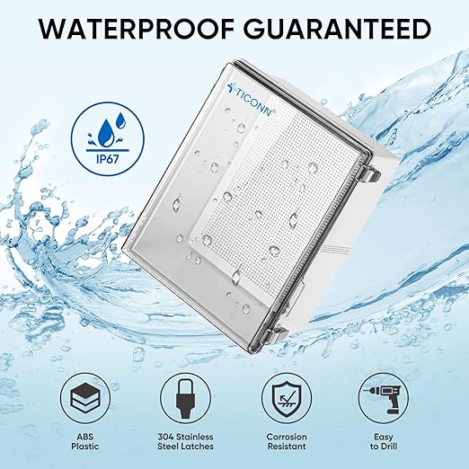 TICONN Outdoor Electrical Box Waterproof, Junction Box IP67 ABS Plastic Enclosure with Hinged Cover with Mounting Plate, Wall Brackets, Cable Glands (Clear, 19.7"x15.7"x7.9")