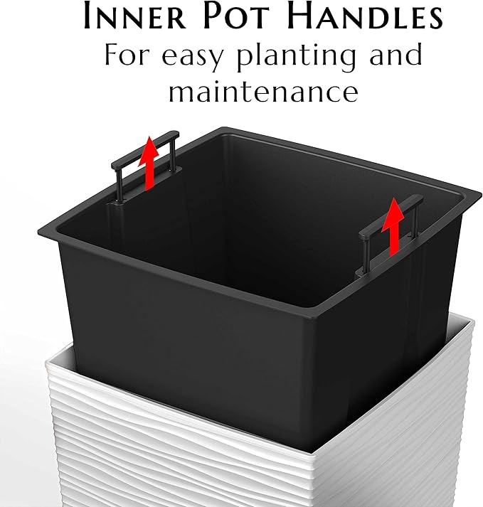 Mueller Janska M-Resin Heavy Duty Tall Planter, Indoor/Outdoor Grande Plant, Tree, Flower Pot, 2-Piece Set, 27.5”, Modern Design, Built-in Drainage, White