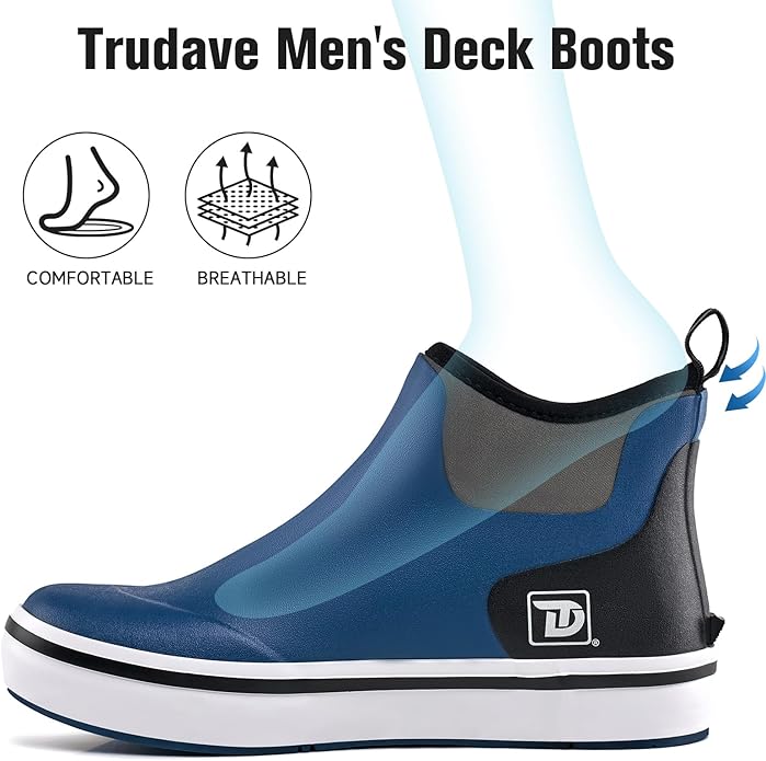 Trudave Mens Deck Boots, Waterproof Rubber Fishing Rain Boots, Anti-slip Short Ankle Shoes for Outdoor Fishing, Boating, Size 5-14