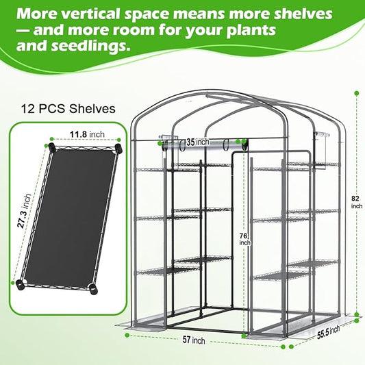 Abimars Walk-in Greenhouse with Height-Adjustable Shelves, Heavy Duty Green House for Outdoors/Indoors, Heavy-Duty Steel Frame & Thickened PVC Cover, 82"x57"x55.5", Black