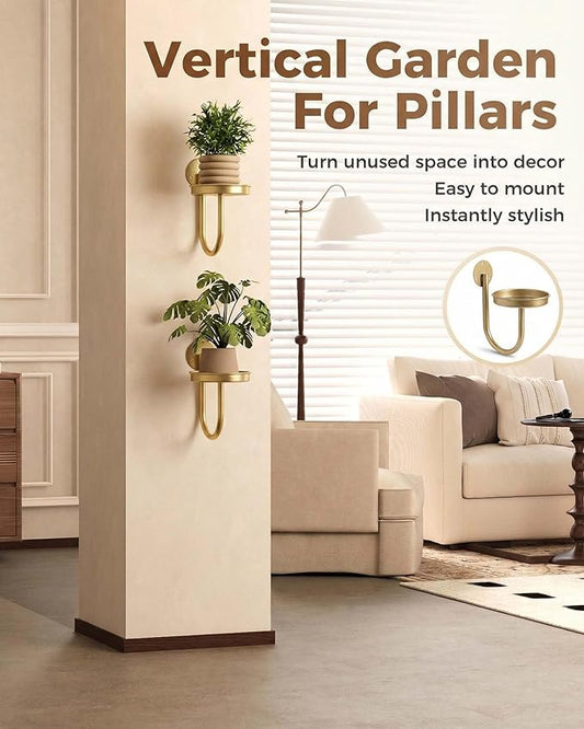 Leaf&lull Wall Plant Holder Planter with Wall Planters for Indoor Plants Plant Hanger Hanging Plant Holder Wall Hanging Decor 2 Pack Golden