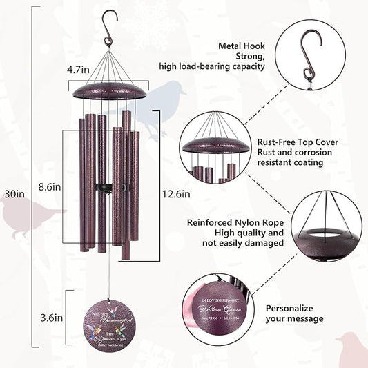 ASTARIN Personalized Memorial Wind Chime for Loss of Loved One 30/36/45 inch, Sympathy Deep Tone Wind Chimes for Mom Dad/Mother Father, Remembrance Gifts for Grief Condolence Funeral, Produced in USA