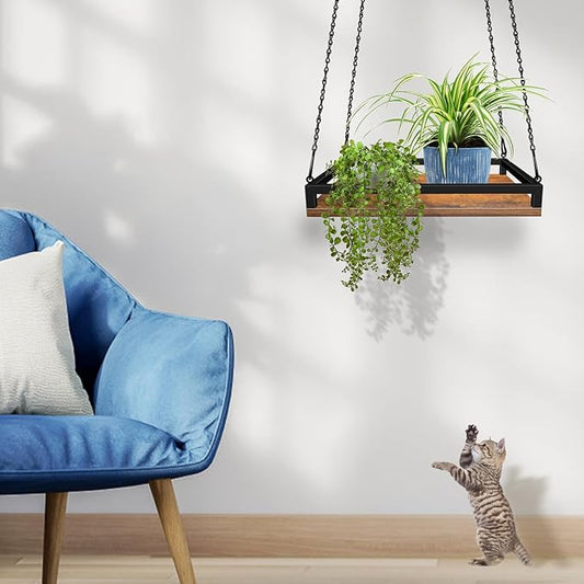 Plant Hanger Indoor, 2 Pack 16" Wooden Hanging Plant Holder with Metal Frame Large Hanging Planter for Indoor Plants Load 50LB Hanging Plant Shelf with 27.6" Long Chain, Ideal for Heavier Pots