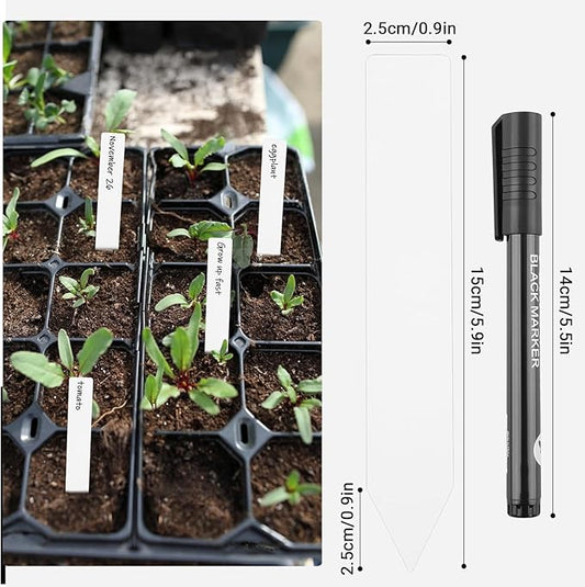 Greaner Garden Markers 100PCS, 6 Inch Plant Markers for Outdoor Plants Waterproof, Plastic Plant Labels with Garden Marker Pen-White, Plant Signs for Indoor Outdoor, Garden, Greenhouse, House(White)