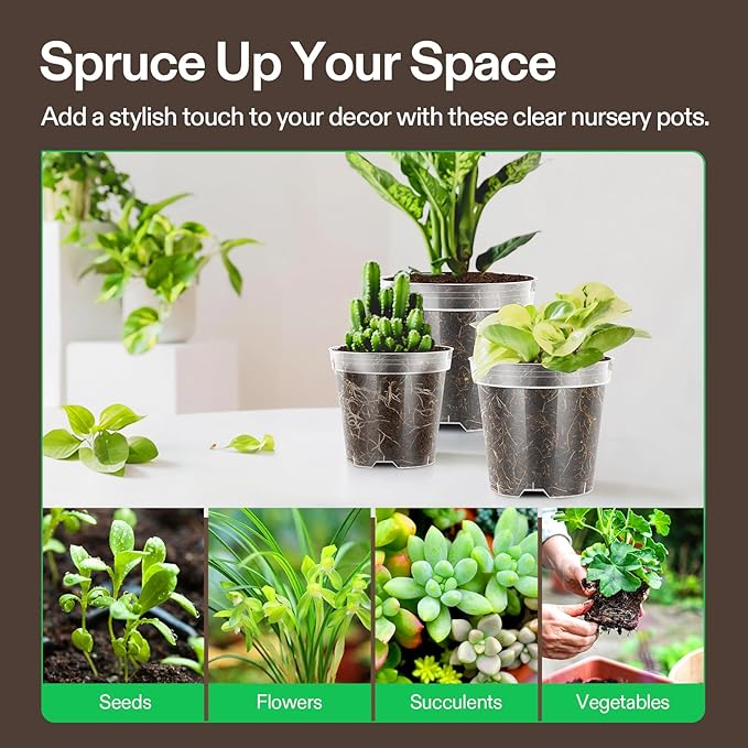 VIVOSUN 72 Packs 4/5/6 Inch Clear Nursery Pots with Drainage Holes, Reinforced Plastic Seedling Pots for Plants, Flowers, Cuttings, and Succulents, 40 pcs Plant Labels