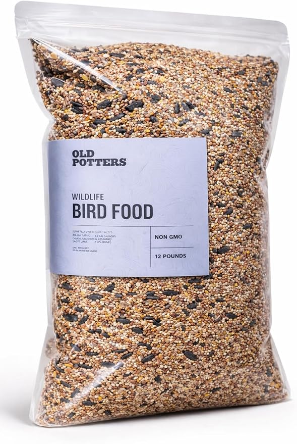 Old Potters Wild Bird Seed Blend – Non-GMO, Natural Mix with Millet, Milo, Sunflower, Corn & Wheat – Attracts Ground-Feeding Birds – 12 lb