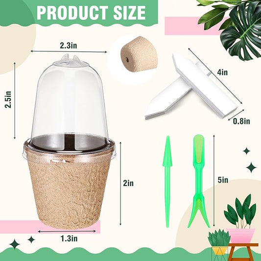 Baderke 120 Pcs Biodegradable Nursery Pots with 30 Humidity Dome and 30 Labels, 2.36" Plant Nursery Seed Starter Planter Biodegradable Peat Pots for Planting Seedlings, Vegetables (Round)