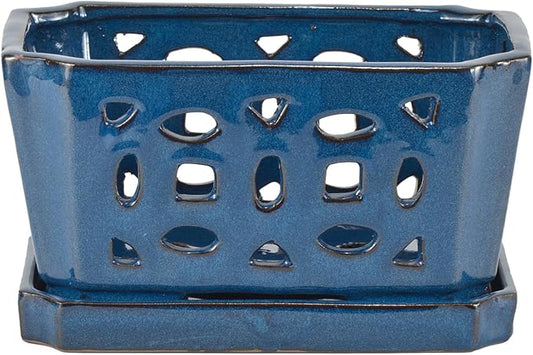 W&W Orchid Pot with Holes and Saucer for Repotting, Blue, 9.7 Inch