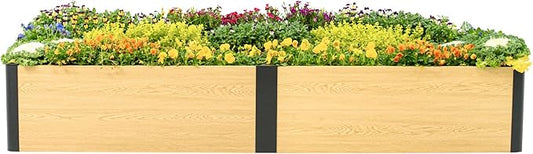 Vego garden Woodgrain Series Raised Garden Bed, 16'' Tall 4' x 8' Wooden-Look Metal Planter Box Outdoor for Gardening Vegetables, Flowers, Herbs