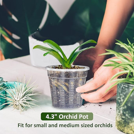 Orchid Pots, 6 Pack 4.3" Orchid Pots with Holes and 10Pcs Plant Stakes, Clear Plastic Plant Pot for Indoor Outdoor Plants(6 Pack 4.3")