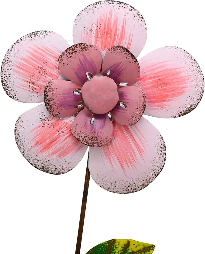 Veclotch 4Pcs Metal Flower Garden Stakes, 16"" H Rustic Flowers Yard Stake Decorative Spring Outdoor Garden Decor Planter Flower Pot Metal Flower Stick for Patio,Lawn,Yard,Pathway (Flower)