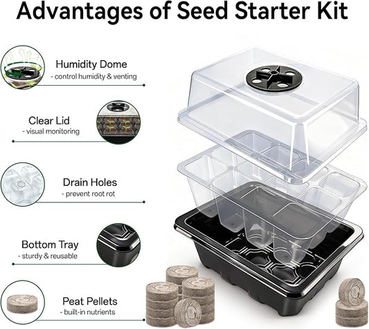 Halatool 8 Pack Seed Starter Tray with 100 PCS Peat Pellets, 96 Cells Black Plant Germination Trays for Organic Seed Starter Soil Pods for Planting Vegetables Plants Flowers Herbs - Starting Seeds Kit