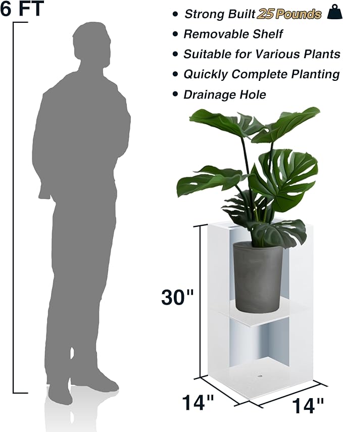 Wallowa Metallic Heavy Large Planter Box for Outdoor or Indoor, Tall Metal Planters, Rectangular Flowerpot for Front Porch, Garden, Patio 25Pounds Pure White, No Assembly 1 Pack