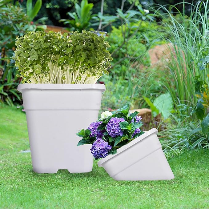 Square Planter Nursery Pots 0.63 Gallon Pots for Plants, Injection Molded Plastic Nursery Pots, Plant Container White 0.63 Gal 10-Pack