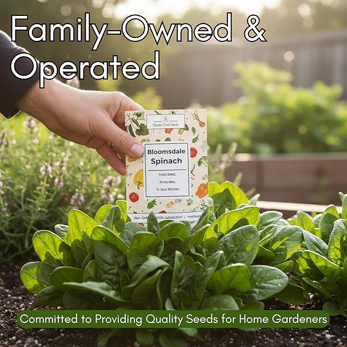 Bloomsdale Long Standing Spinach Seeds for Planting – Heirloom Spinach Seeds for Home Gardens, Tender Baby Spinach Leaves, Cold Hardy Variety for Spring & Fall Growing | Woods Creek Seeds