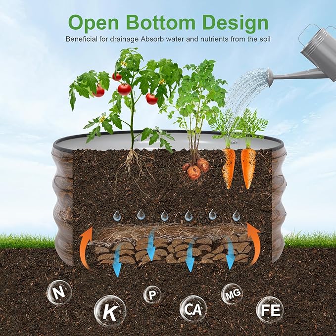 Galvanized Raised Garden Bed- 2Pcs Metal Planter Boxes Outdoor | 12" Tall 24" Round Steel Raised Bed Kit & Fire Pit Ring for Gardening with Protective Tape for Vegetables (Wood Grain)