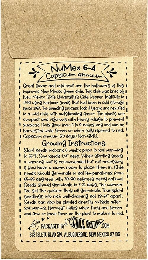 Hatch Chile Seeds from Chile Revival - Qty 20 (Mild - NuMex 6-4)