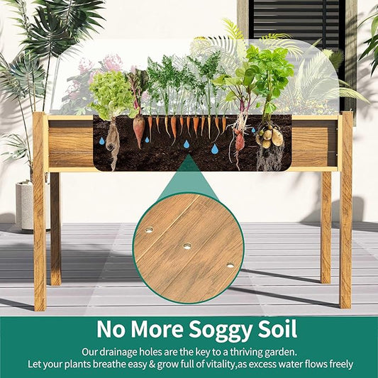 YITAHOME 48x18x30in Raised Garden Bed, Weather Resistant Poly Lumber Planter Box with Legs, Elevated Garden Bed for Yard, Garden, Balcony - Brown