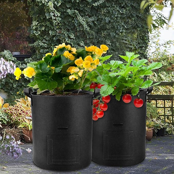 5 Pack 10 Gallon Potato Grow Bags with Flap and Handles, Heavy Duty Fabric Pots for Planting Potato, Carrots,Taro
