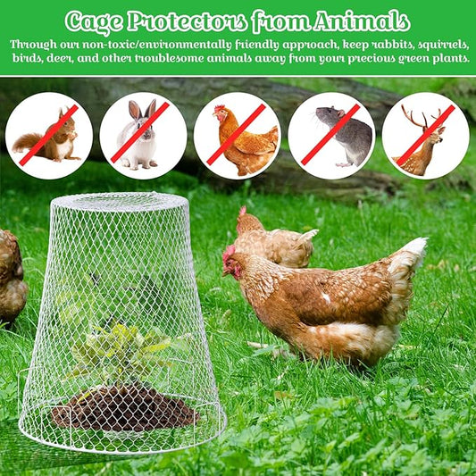 Therwen 15 Pcs Large Chicken Wire Cloche Plant Protector Cover 11x12 Inch Metal Garden Cloche Dome for Plants Wire Protection Basket with Garden Stakes Plant Cages from Animals (White)