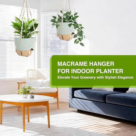 Set of 2 Hanging Planters for Indoor Plants with Self Watering Includes Hanging Pots and 2 Types Plant Hangers, Outdoor Hanging Baskets Holder for Home Garden, 10 Inch Sage Green