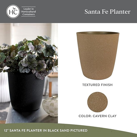 The HC Companies Santa Fe Round Self-Watering Pot - Lightweight Plastic Planter for Herbs & More - Durable Plant Pots for Indoor Plants & Outdoor Plants (12" Cavern Clay, Pack of 2)