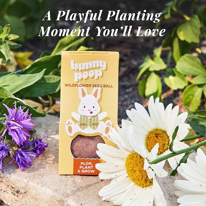 Modern Sprout Wildflower Seed Ball Poop - Easter Basket Essentials - Non-GMO, Hand-Rolled Clay Seed Bombs with Wildflower Seeds - Gardening Gift Set for Kids & Adults - (Easter Plop - Pack of 3)