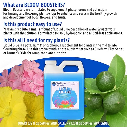 Bloom Booster Fertilizer Liquid PK Enhancer - Blue Planet Nutrients Liquid Blue for Bigger Flowers & Yields - Gallon
