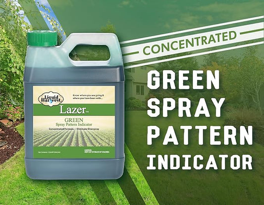 Liquid Harvest Lazer Green Concentrated Spray Pattern Indicator - 1 Quart (32 Ounces) - Perfect Weed Dye, Fertilizer Marking Dye, Turf and Herbicide Marker