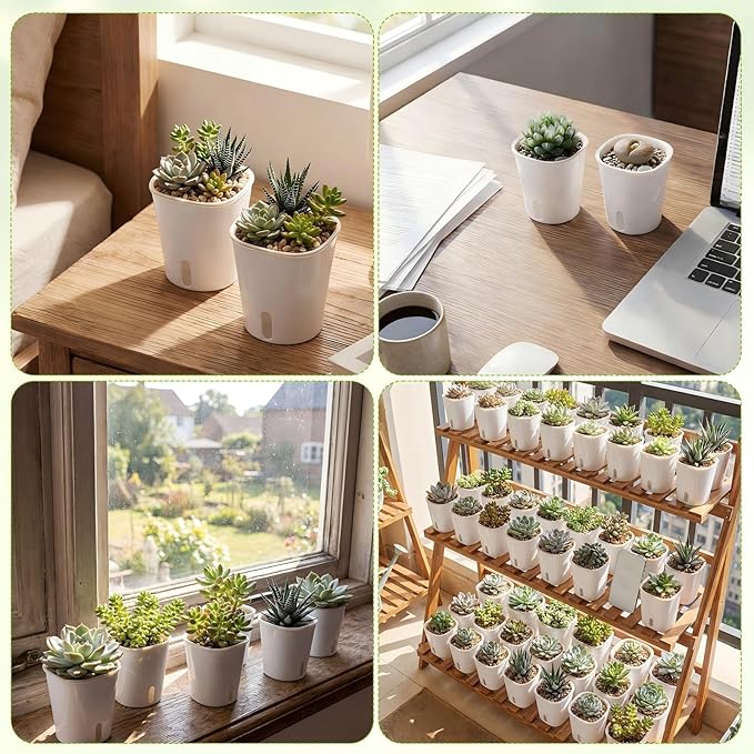 100 Pcs Self Watering Pots Self Watering Planters for Indoor Planters Plastic Garden Flower Pots with Level Indicator Vents for Herbs (3 Inch)