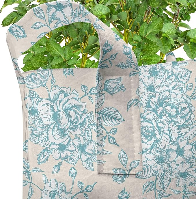 Ambesonne Colorful Grow Bags 5-Pack, Cartoon Bugs in Square, Heavyduty Fabric Pots with Handles for Plants, Coral Green