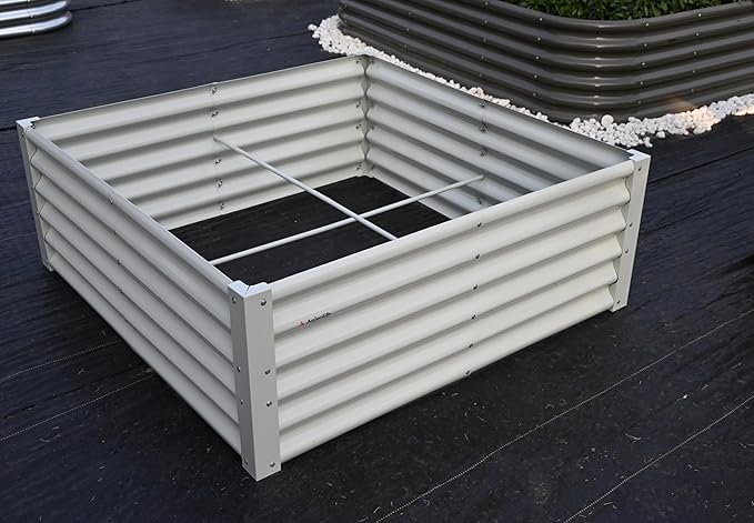 A ANLEOLIFE 6-Piece 18 Inch Tall Antique White Raised Garden Beds Kit, Rectangular & Square Planters for Organized Backyard Gardens