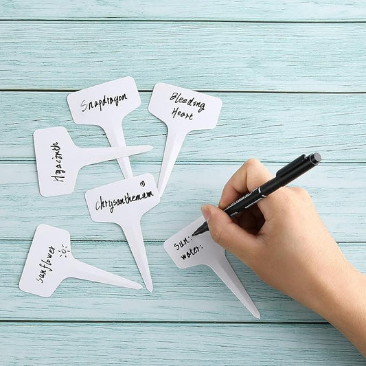 500 Pack Plant Labels T-Shape, 4 Inch Potted Plant Name Tags Plastic, Seedlings Seed Markers Nursery Plant Stake Tag with Marking Pen for Outdoor Indoor Garden Patio Flower Vegetable, White