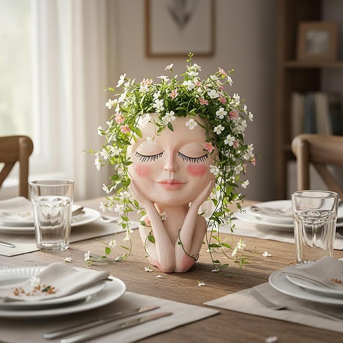 Face Planters Pots Head - Cute Succulents Plants Planters, Plant Pots Indoor with Drainage System, Garden Gifts for Wome, Garden Decorations for Outdoor, Unique Ornaments for Home