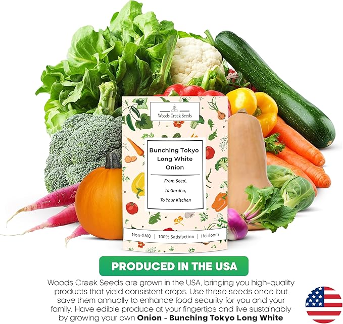Tokyo Long White Bunching Onion Seeds – Heirloom Non-GMO Green Onion & Scallion Variety for Planting Outdoors | Woods Creek Seeds