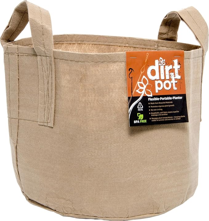Dirt Pot with Handle, 25 Gallon, Tan Flexible Portable Fabric Planter,