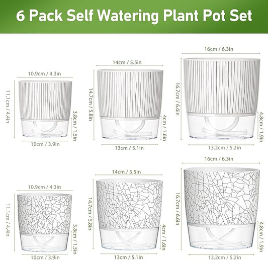 Self Watering Pots for Indoor Plants, 4/5.5/6.3 Inch Plant Pots Indoor Outdoor with Drainage Holes, Deep Reservoir, Plastic Self Watering Flower Pots