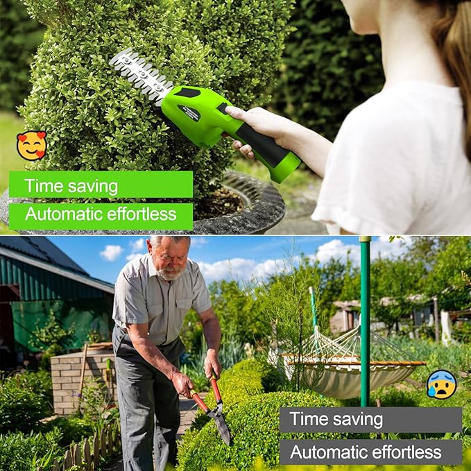 2 in 1 Handheld Hedge Trimmer & Cordless Grass Shear, 7.2V Electric Grass Trimmer Shrubbery Trimmer, Battery Bush Trimmer Hedge Shears/Grass Cutter Garden Tool for Lawn, Yard